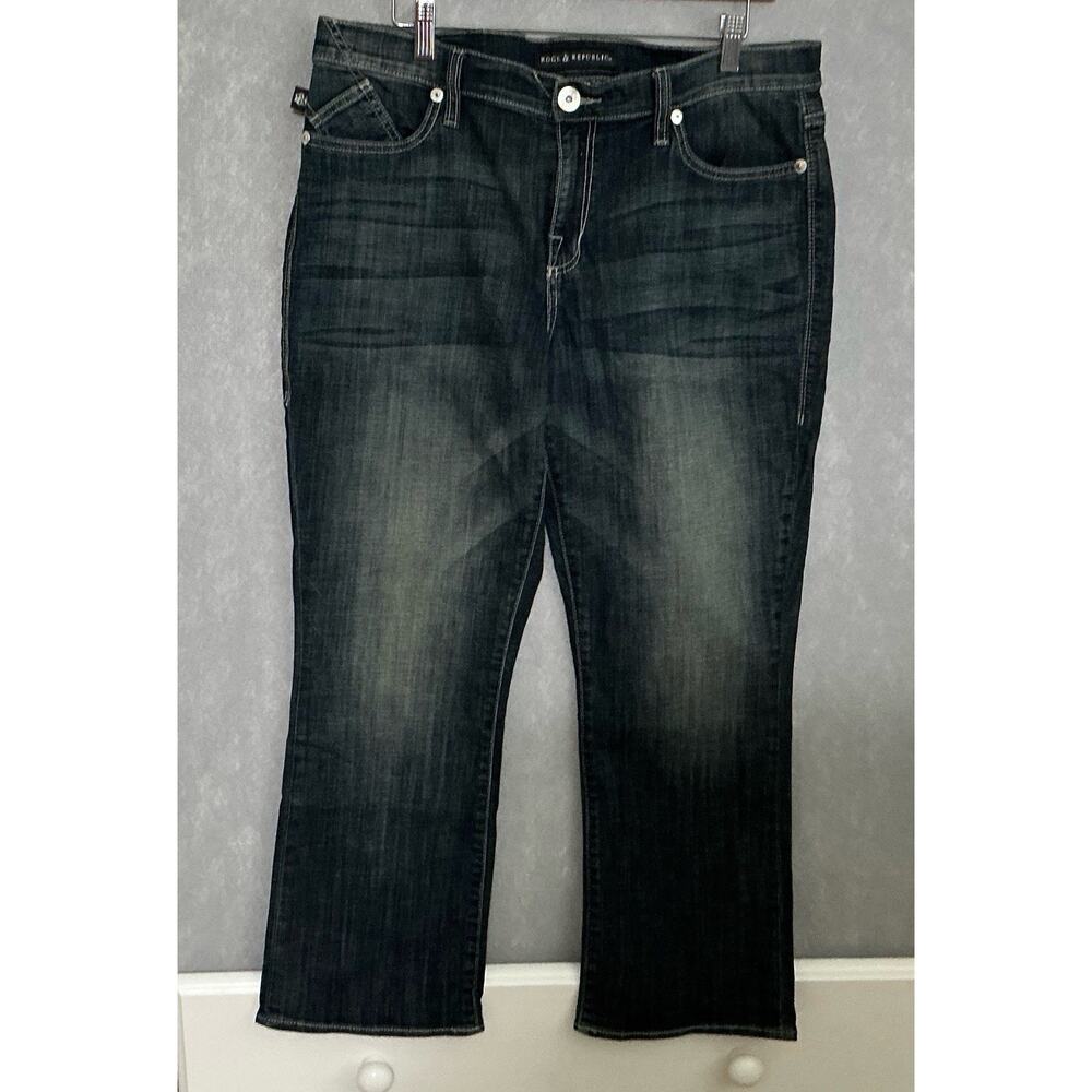 Rock & Republic Denim Blue Jeans Women's Size 16 Kendall Cropped Embroidered